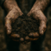 man's hands holding heavy metal contamination in soil