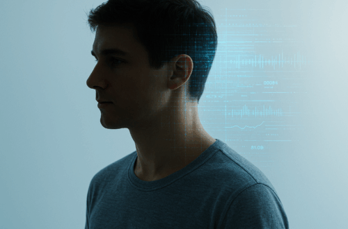 Side profile of a person with soft digital biometric scan lines overlaying the head and neck, symbolizing health data privacy and the extraction of personal information by technology.”