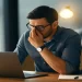 Man experiencing burnout while working at a desk, showing how pushing through exhaustion is often mistaken for productivity