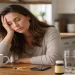 Woman sitting at a kitchen table looking exhausted, illustrating emotional and physical fatigue and low energy