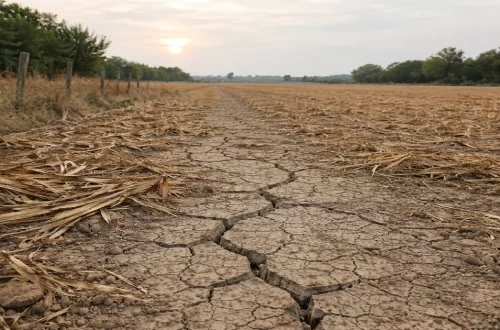Dry cracked farmland showing depleted soil in a harvested field