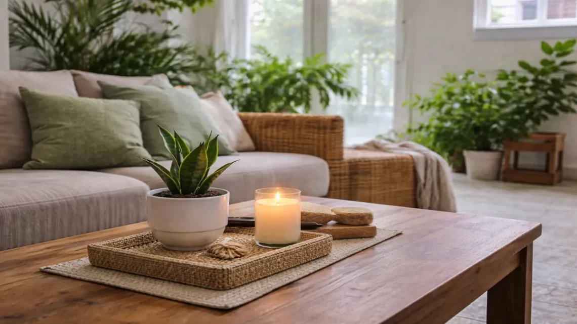 healthy home indoor air quality in a lived-in living space with natural light and everyday household items