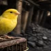 Yellow canary perched inside a coal mine, symbolizing early warning signs of environmental and nutritional harm affecting children first
