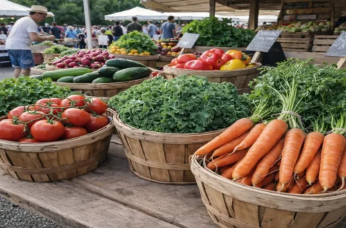 Fresh vegetables at a farmers market showing differences in food quality, sourcing, and nutrient density