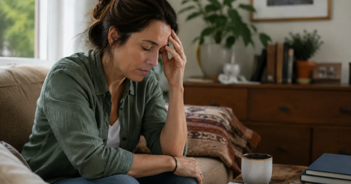 Woman sitting at home with notes after feeling dismissed about real health symptoms