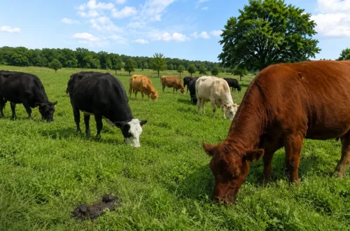 Cows grazing in a green pasture showing how regenerative grazing can support soil health and ecosystem balance.