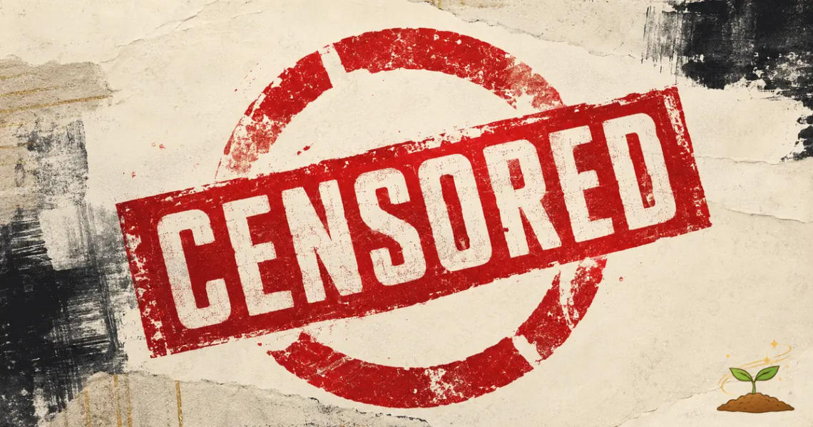 Red CENSORED stamp representing censorship and the fight for the First Amendment, with the A Voice for Change logo.